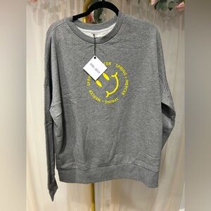 Gray Crewneck Sweater with Yellow Smiley Design
